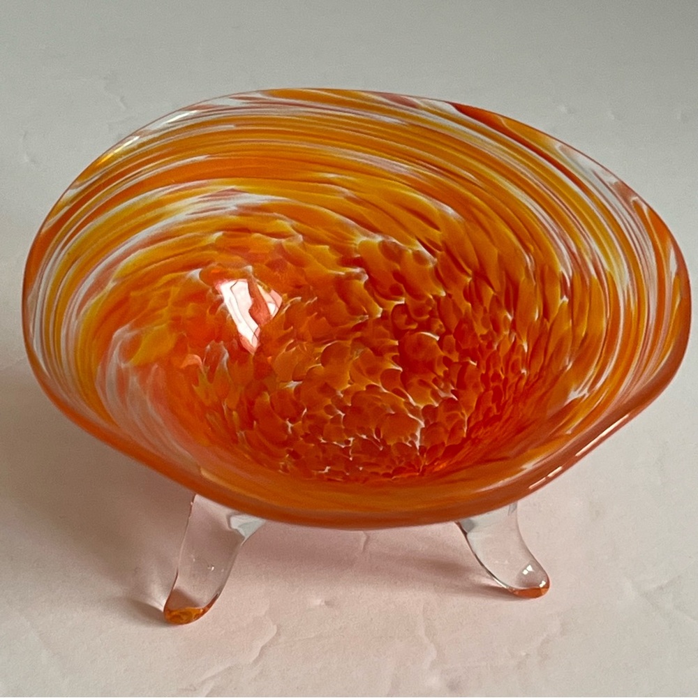 Art Hand Blown Glass Orange Swirl Bowl